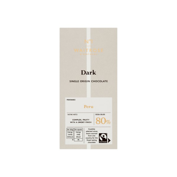 WAITROSE NO.1 FAIRTRADE 80 PCT PERU DARK CHOC