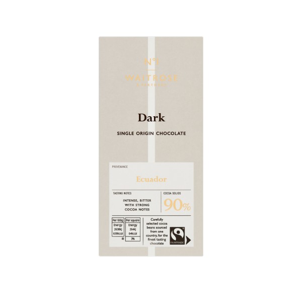 WAITROSE NO.1 FAIRTRADE 90 PCT ECUADOR DARK CHOCOLATE