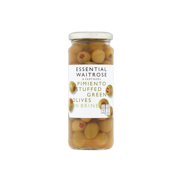 WAITROSE PIMIENTO STUFFED GREEN OLIVES IN BRINE