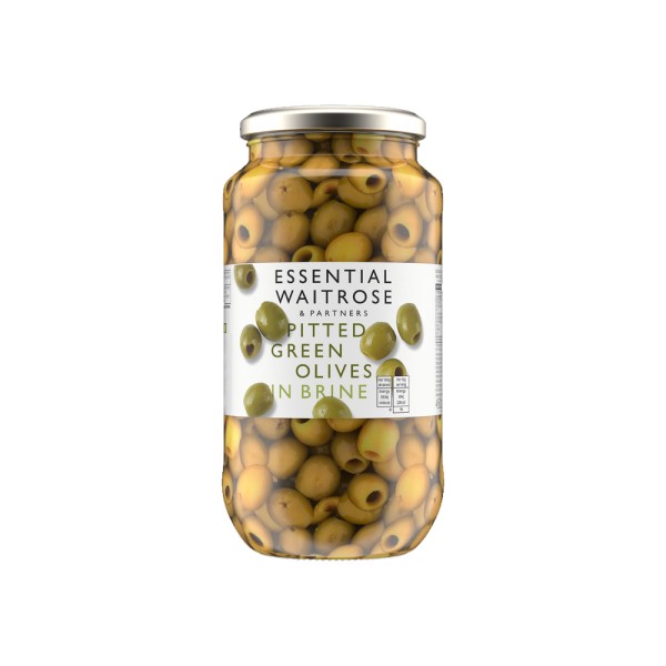 WAITROSE PITTED GREEN OLIVES IN BRINE