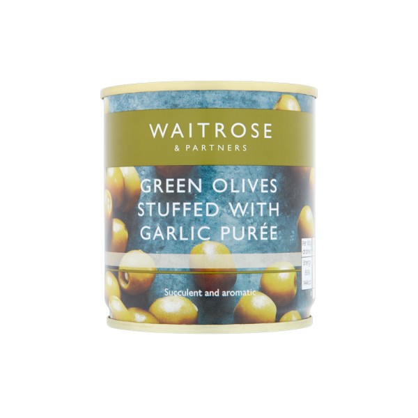 WAITROSE GREEN OLIVES STUFFED WITH GARLIC PUREE