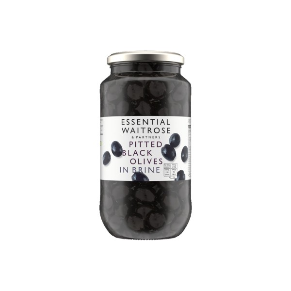 WAITROSE PITTED BLACK OLIVES IN BRINE