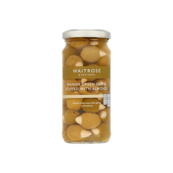 WAITROSE SPANISH GREEN OLIVES STUFFED WITH ALMONDS