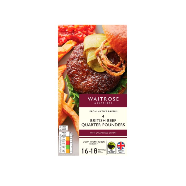 WAITROSE 4 BRITISH BEEF QUARTER POUNDERS 