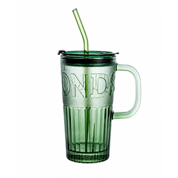 HK GLASS TUMBLER WITH STRAW GREEN