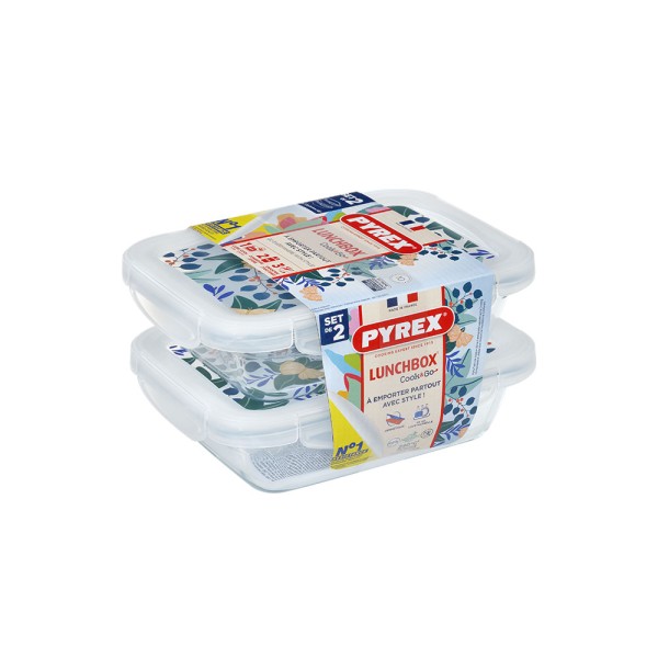PYREX GLASS OVEN+STORAGE SET W.PRINTED LID 0.8L