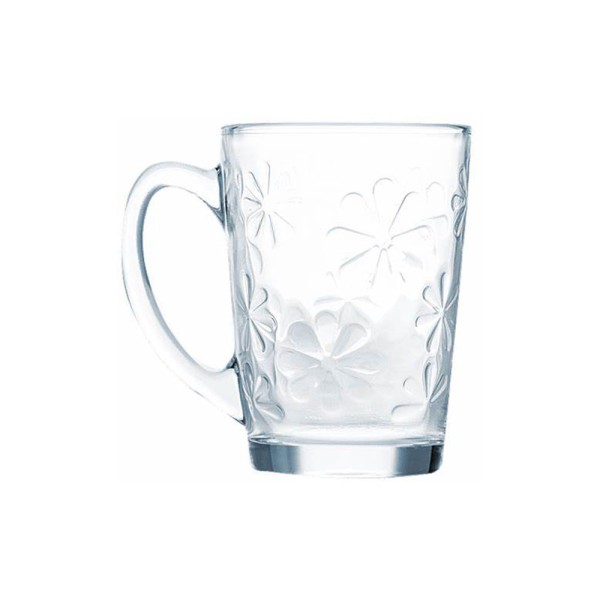 LUMINARC FLOWER EMBOSSED GLASS MUG CLEAR