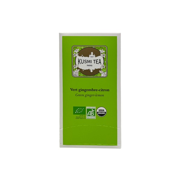 KUSMI ORGANIC GREEN GINGER LEMON BOX OF TEA BAGS
