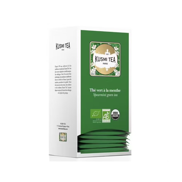 KUSMI ORGANIC SPEARMINT GREEN TEA BOX OF TEA BAGS
