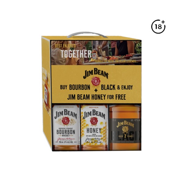 JIM BEAM WHITE 75CL+ BLACK 70CL + HONEY 70CL FREE