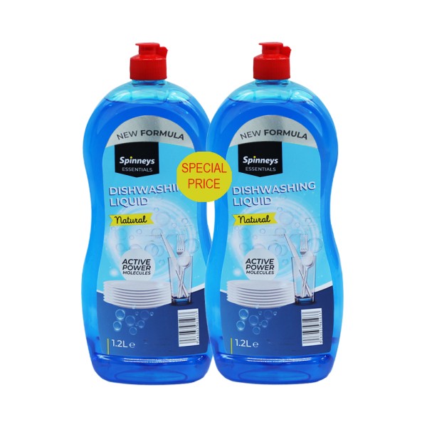 SPINNEYS ESSENTIALS 2X1.2L DISHWASHING ORIGINAL + 650ML FREE