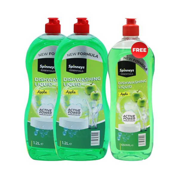 SPINNEYS ESSENTIALS 2X 1.2L DISHWASHING APPLE + 650ML FREE