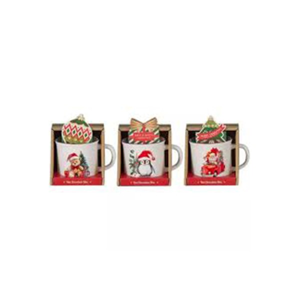 KOOPMAN JOYFULL CHRISTMAS MUGS ASSORTED FIL W. HOTCHOC MIX