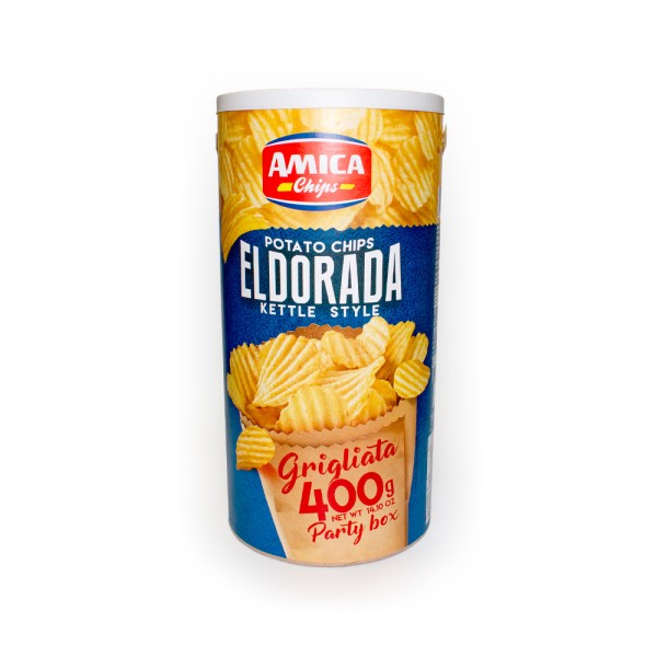 AMICA ELDORADA KETTLE CHIPS RUFFLE LOW FAT SALTD BIG CAN