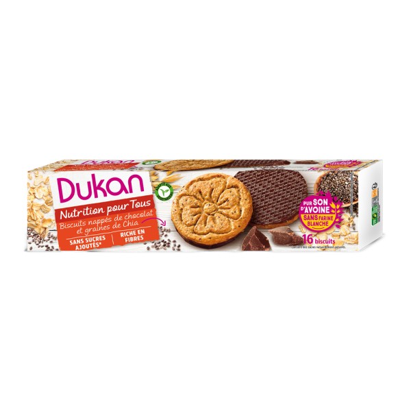 DUKAN CHIA OAT BRAN BISCUIT WITH CHOCOLATE TOPPING