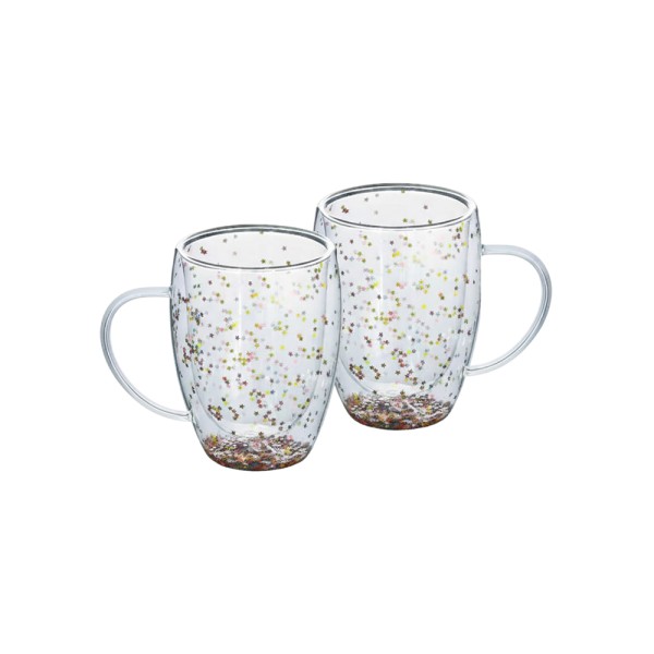 LUCIANO DOUBLE WALL CONFETTI GLASS MUG SET 350ML