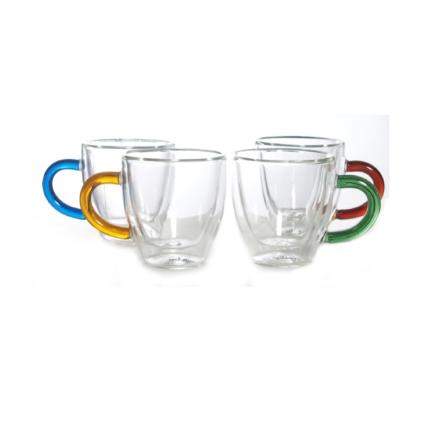 LUCIANO GLASS COFFEE CUP SET 70ML W.CLRD HANDLS
