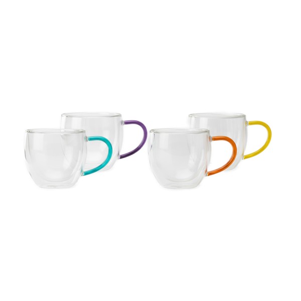 LUCIANO DOUBLE WALL GLASS ESPRESSO CUP SET 90ML W. CLRD HA
