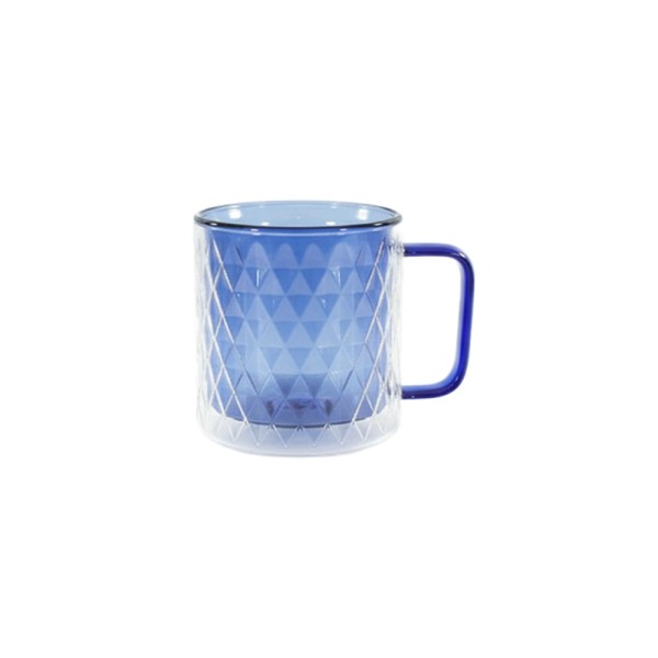 LUCIANO DOUBLE WALL GLASS MUG EMBOSSED INNER BLUE CLR