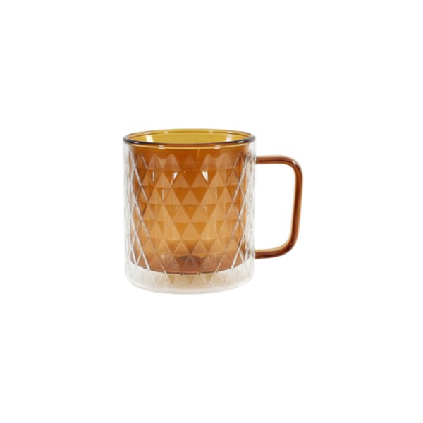 LUCIANO DOUBLE WALL GLASS MUG EMBOSSED INNER RED CLR