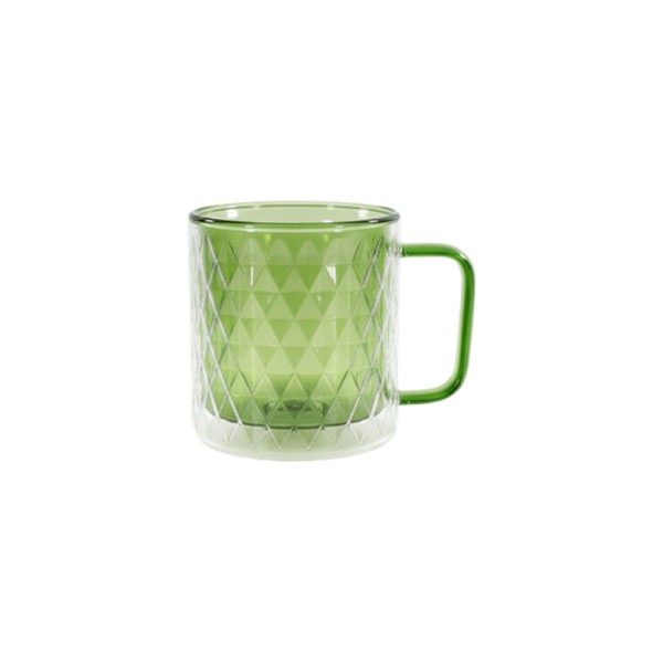 LUCIANO DOUBLE WALL GLASS MUG EMBOSSED INNER GREEN CLR