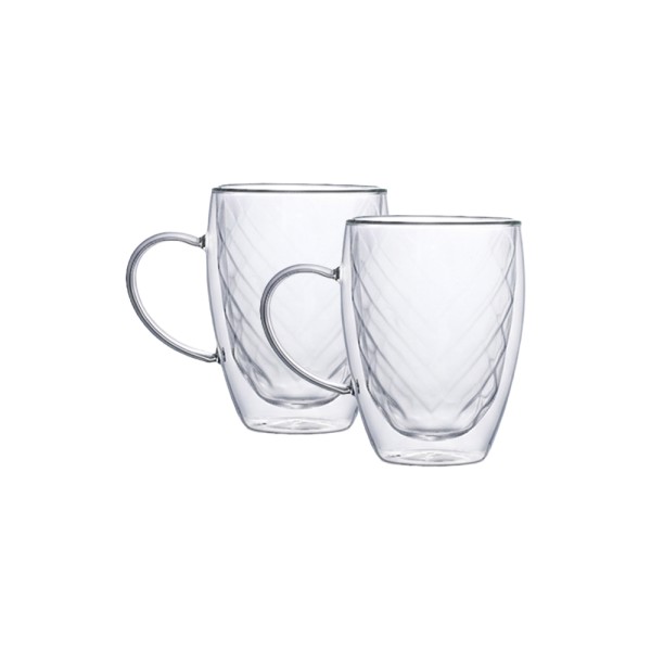 LUCIANO DIAMOND DOUBLE WALL GLASS CUP MUG SET 350ML 