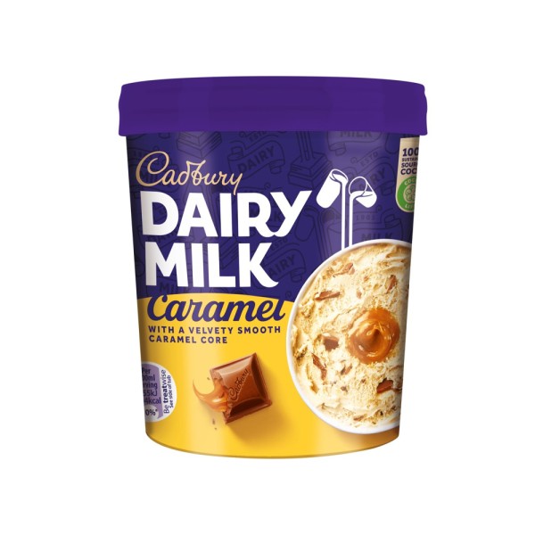 CADBURY CARAML FLAVR ICE CREM TUB & A VLVTY SMOTH CRML COR