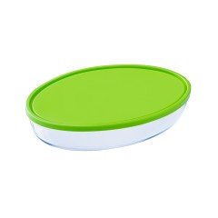 PYREX GLASS OVAL ROASTER WITH GREEN LID 3L
