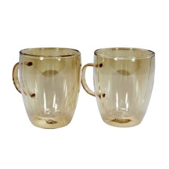 LUCIANO DOULBLE WALL AMBER GLASS CUP SET WHANDLE 270ML